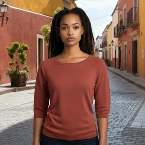 Peruvian Connection Kaia Rust 100% Pima Cotton Pullover Knit Top, Women's Small